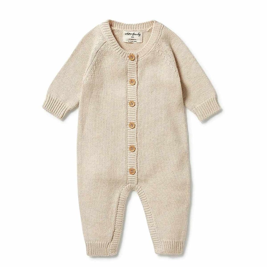 Apparel + Shoes Wilson + Frenchy Onesies + Sleepers | Knitted Button Growsuit Oatmeal Melange