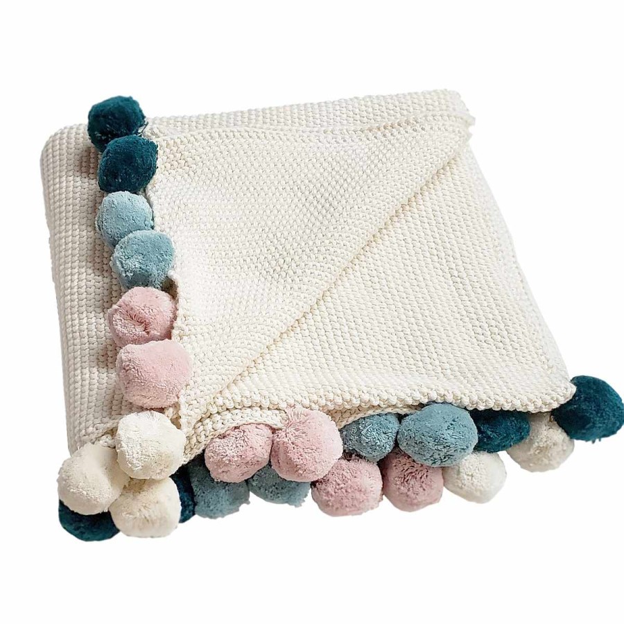 Bedding + Decor Simple Baby Blankets | Pompom Knit Baby Blanket