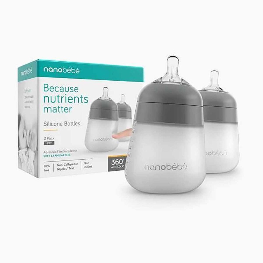 Feeding Nanobebe Baby Bottles | Silicone Bottle 9Oz Grey