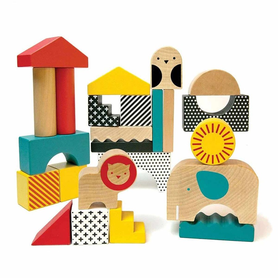 Toys + Gifts Petit Collage Wood Building Blocks | Wooden Blocks Animal Town