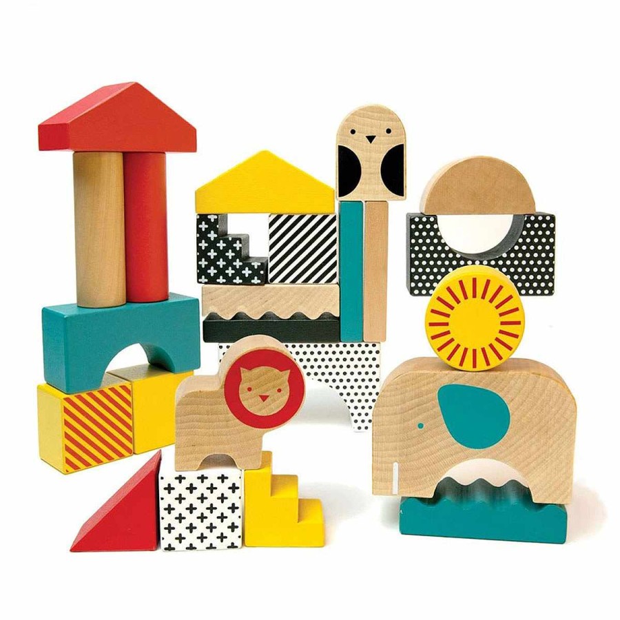 Toys + Gifts Petit Collage Wood Building Blocks | Wooden Blocks Animal Town