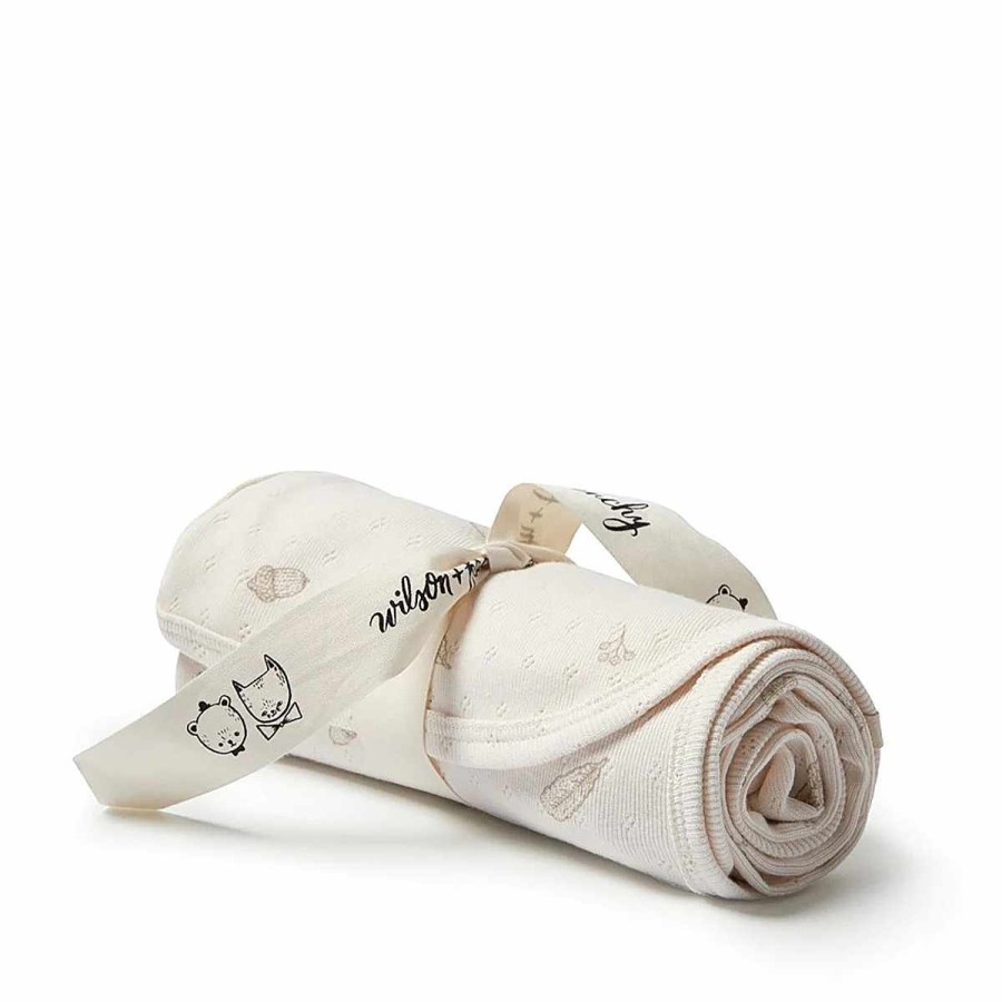 Bedding + Decor Wilson + Frenchy Swaddle + Receiving Blankets | Organic Pointelle Bunny Rug Fw23 Little Acorn