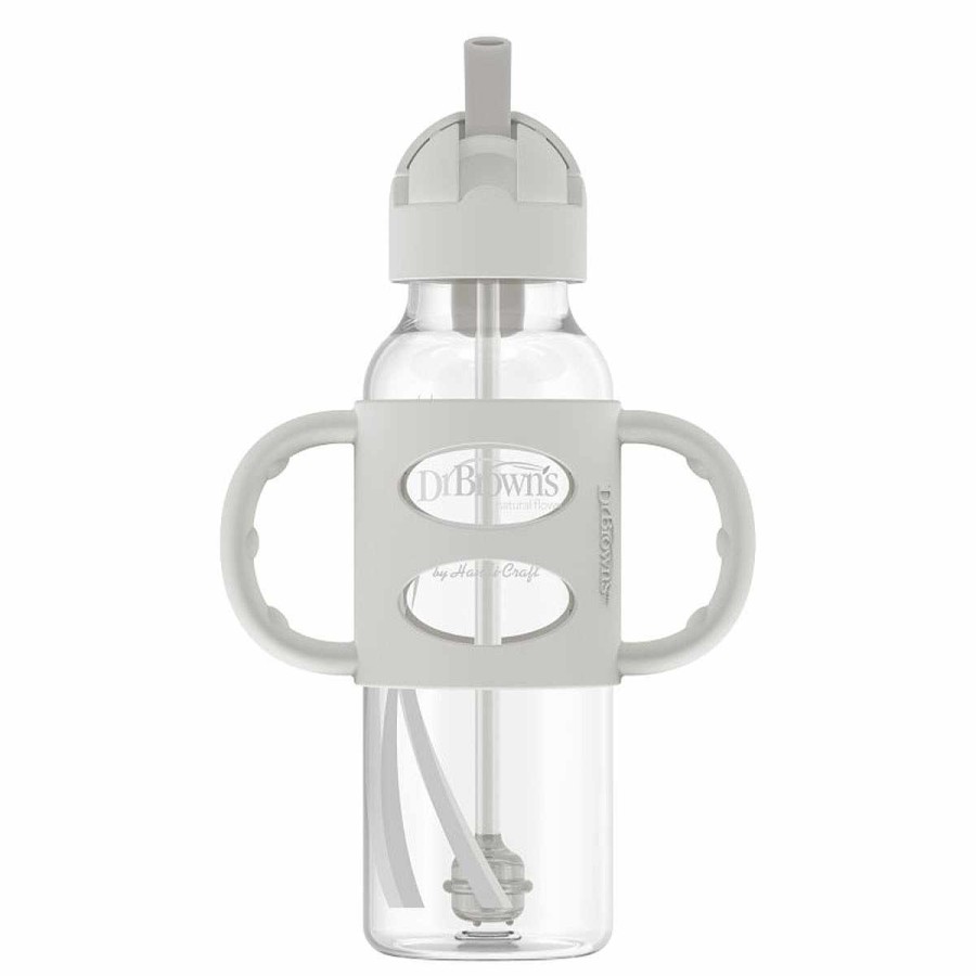 Feeding Dr. Brown's Straw Cups | Narrow Sippy Straw Bottle With Handles Grey